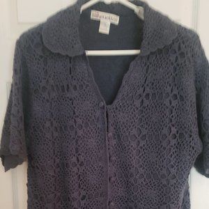 Crochet short sleeve sweater - Navy